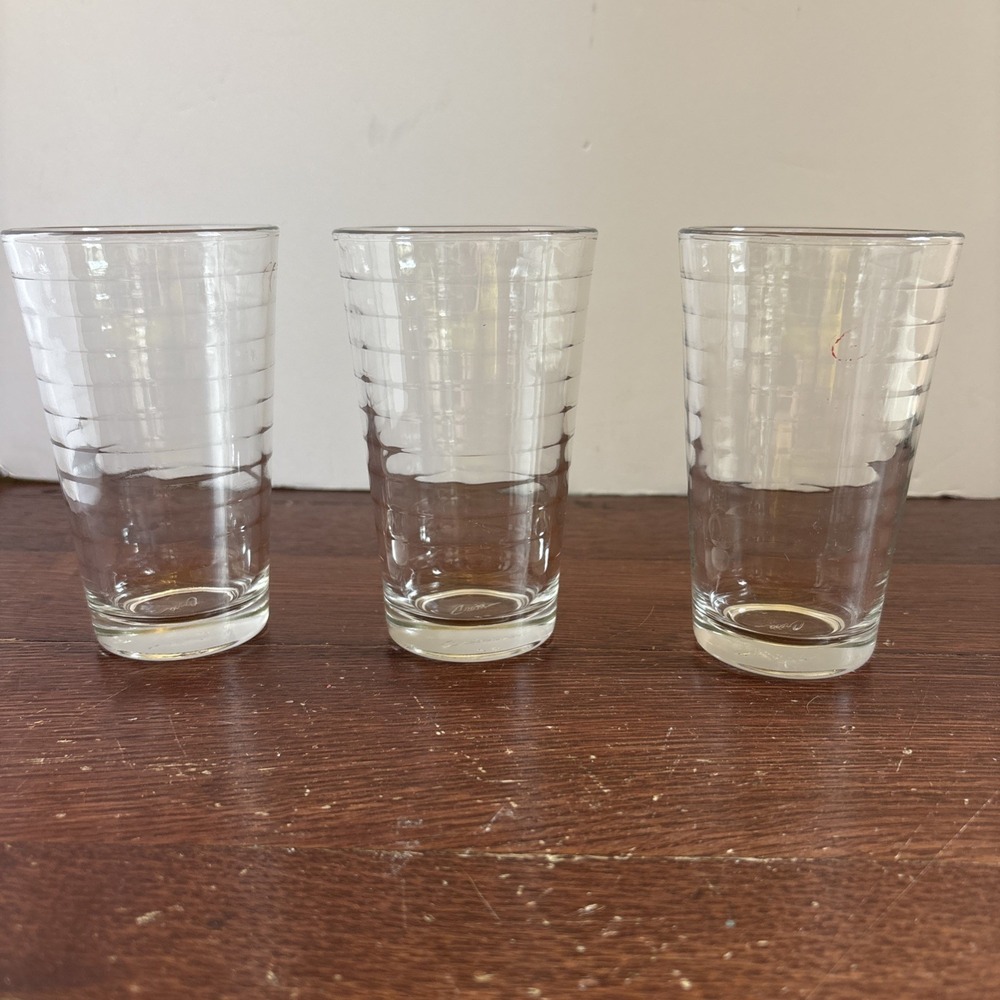 CRISA  Lot of 3 Clear Tumblers  CQ18  Ribbed Horizontal Rings 5"